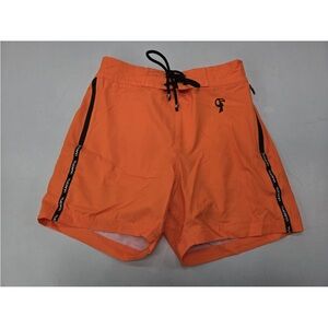 Tucann Neon Orange Swim Trunks Board Shorts Elastic Waist Drawstring Size S Mens